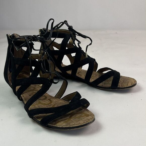 Sam Edelman Dawson Suede Strappy Sandal 8 Black Gladiator Hippie Boho Grunge - Picture 6 of 11